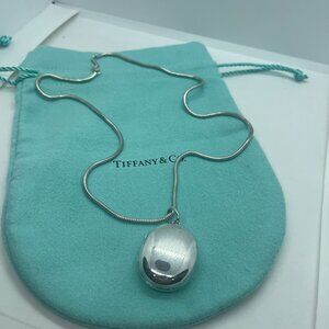 Tiffany & Co Sterling Silver Oval Locket Pendant w/ 17" Snake Chain Necklace
